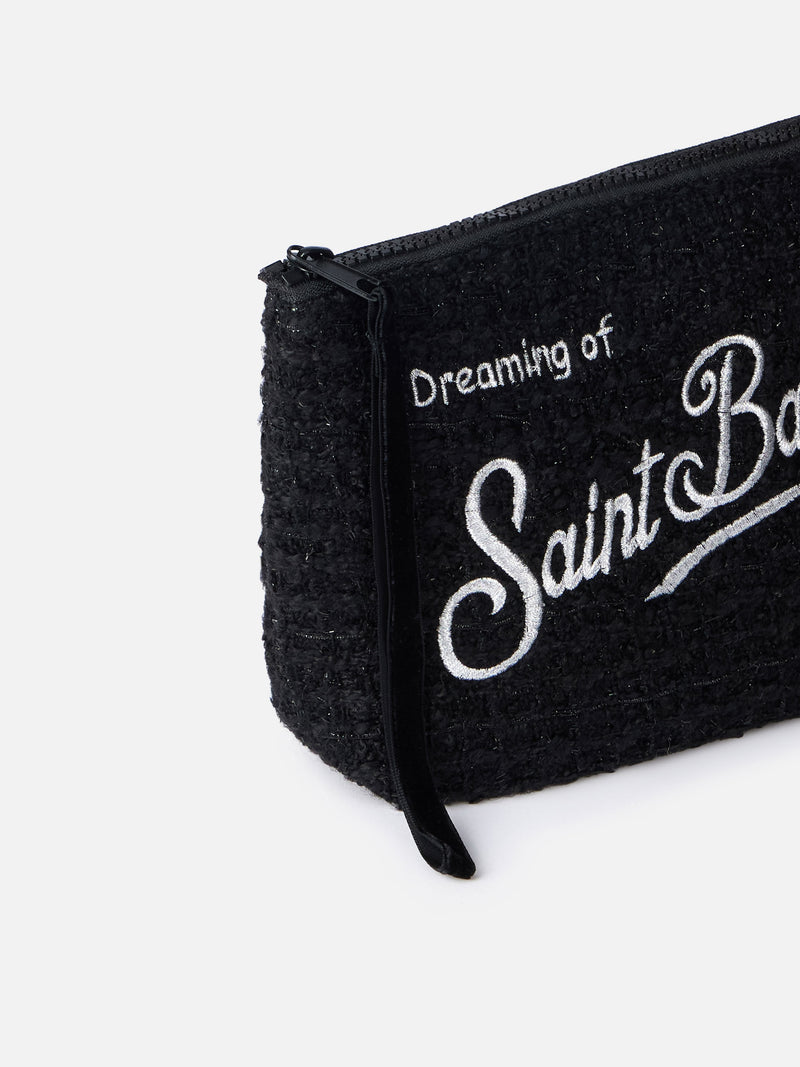 Black tweed pochette Aline with logo embroidery