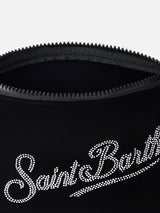 Black velvet pochette Aline with rhinestones logo