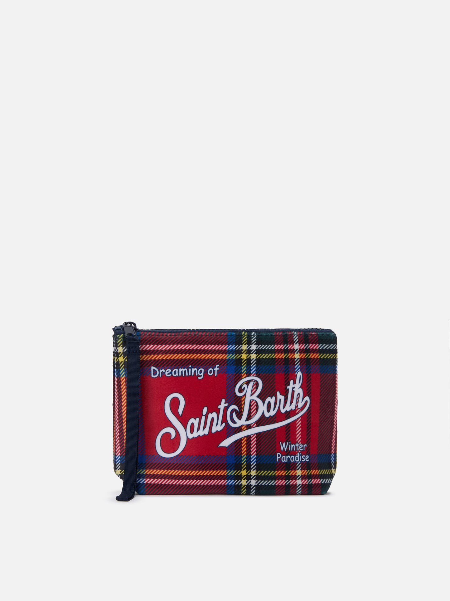 Aline Pouch in wool-effect fabric with red tartan print