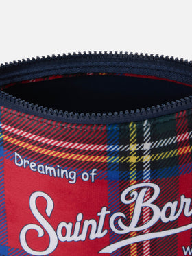 Aline Pouch in wool-effect fabric with red tartan print