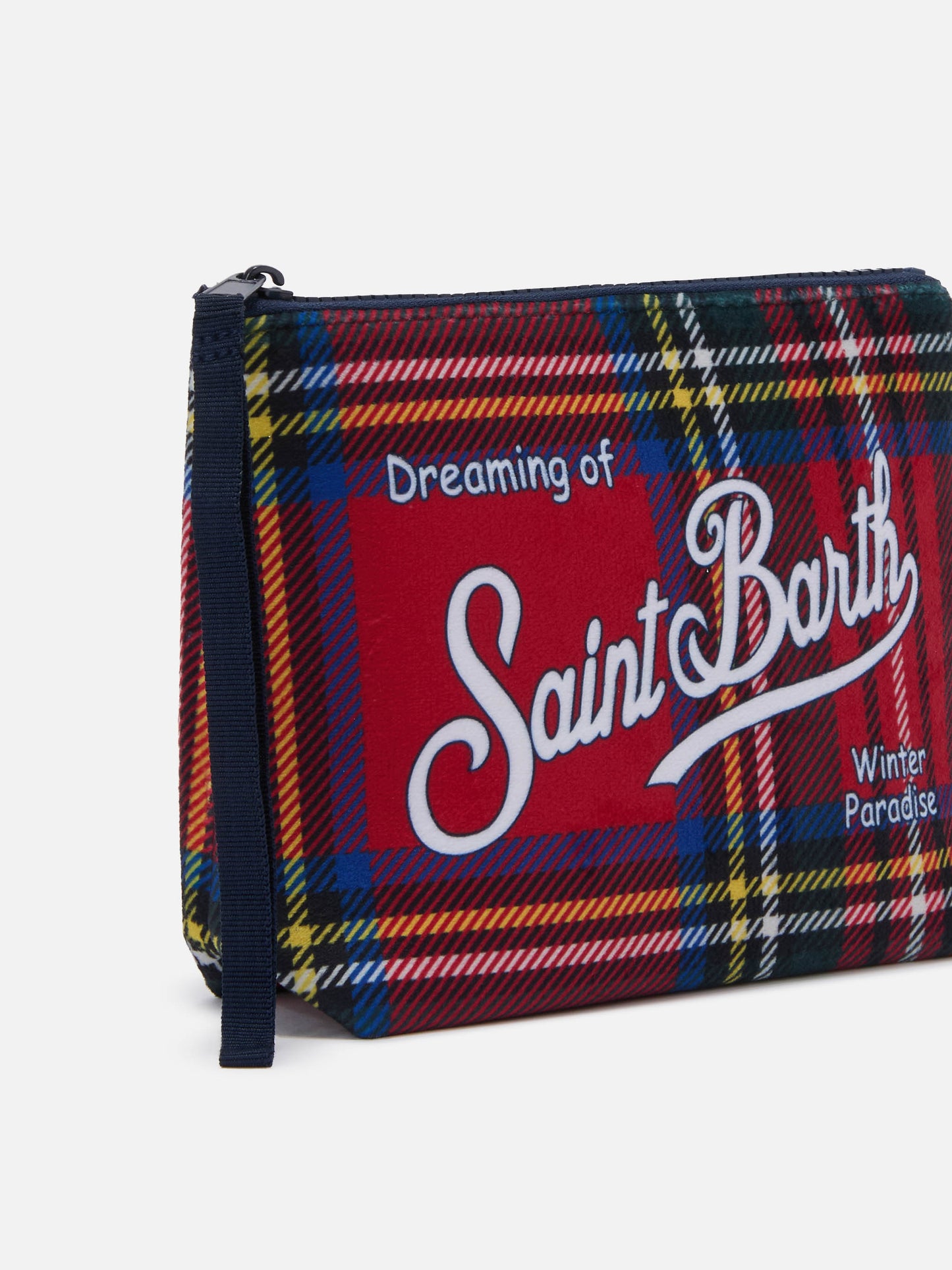 Aline Pouch in wool-effect fabric with red tartan print