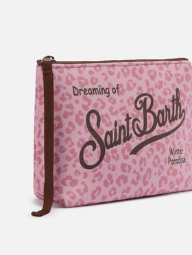 Pochette Aline effetto lana con stampa leopardata rosa