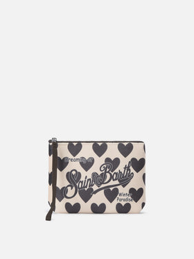 Aline pochette beige avec imprimé cœurs 