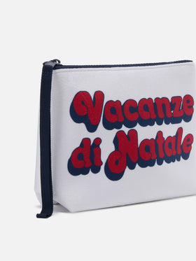 Aline Pouch in white wool-effect fabric with Christmas Vacation print | VACANZE DI NATALE SPECIAL EDITION