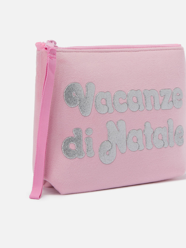 Pochette Aline effetto lana rosa con stampa Vacanze di Natale | VACANZE DI NATALE SPECIAL EDITION