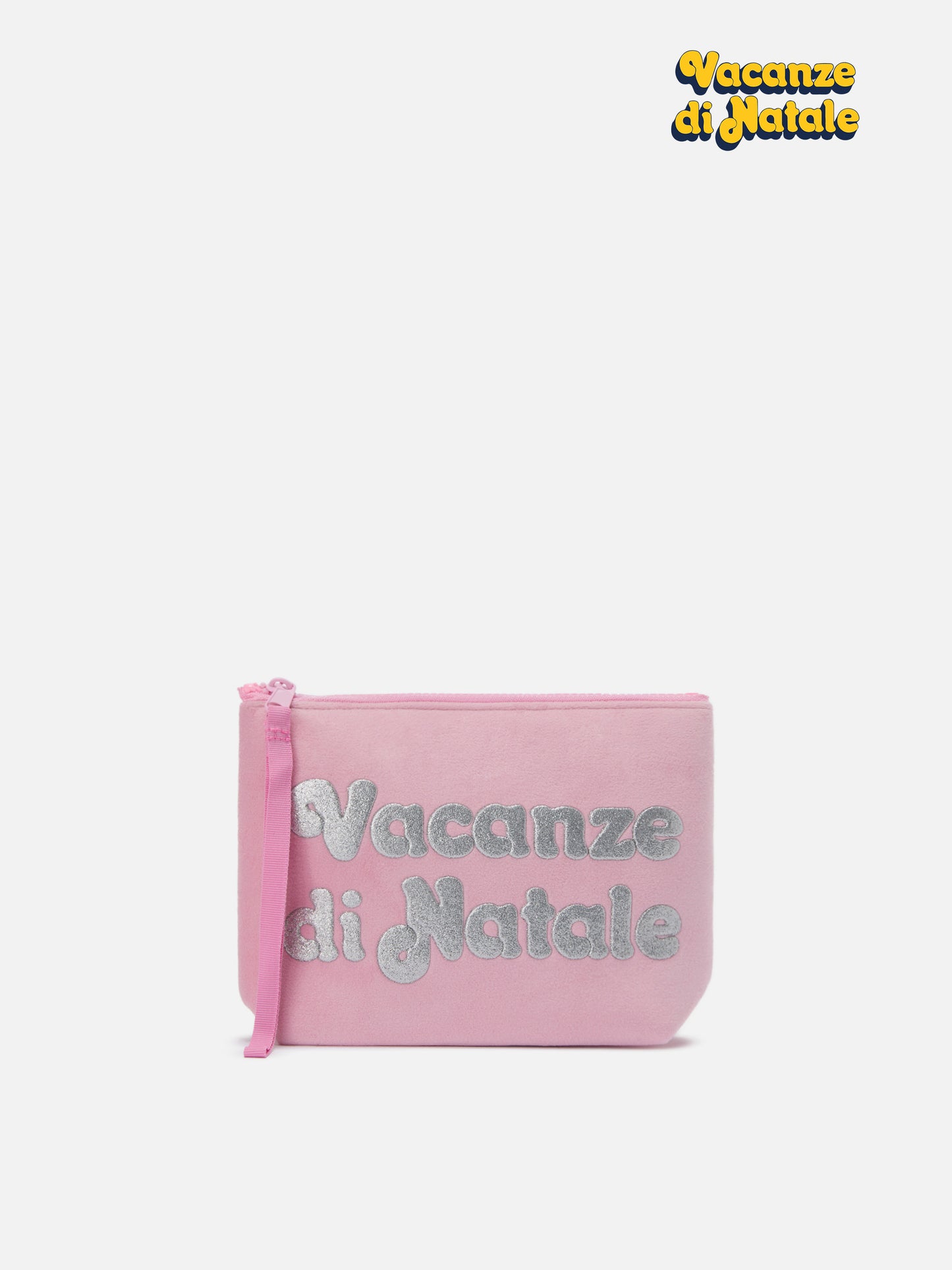 Aline Pouch in pink wool-effect fabric with Christmas Vacation print | VACANZE DI NATALE SPECIAL EDITION