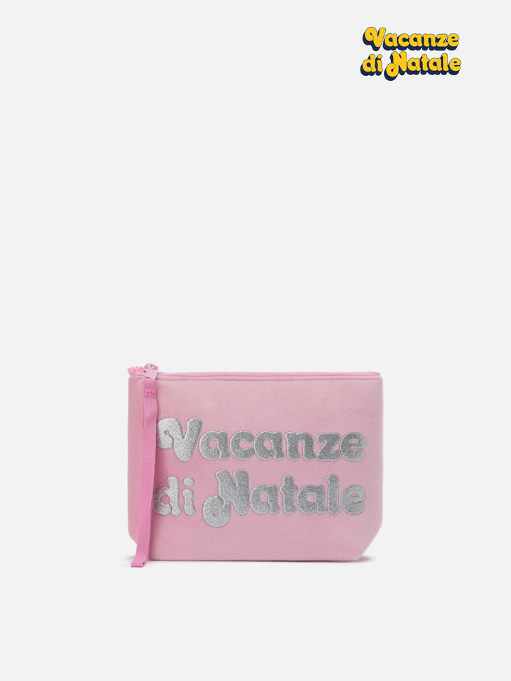 Pochette Aline effetto lana rosa con stampa Vacanze di Natale | VACANZE DI NATALE SPECIAL EDITION