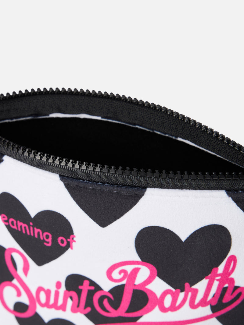 Off-white wooly pochette Aline with hearts print