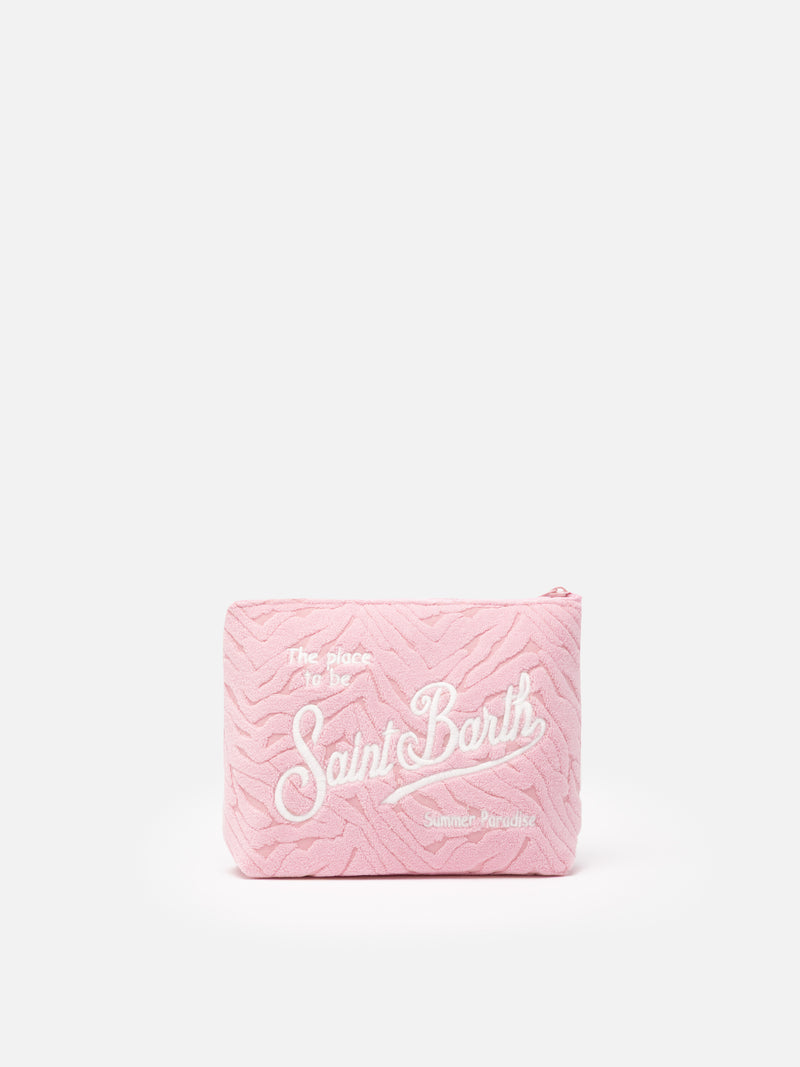 Aline pink zebra embossed terry pochette