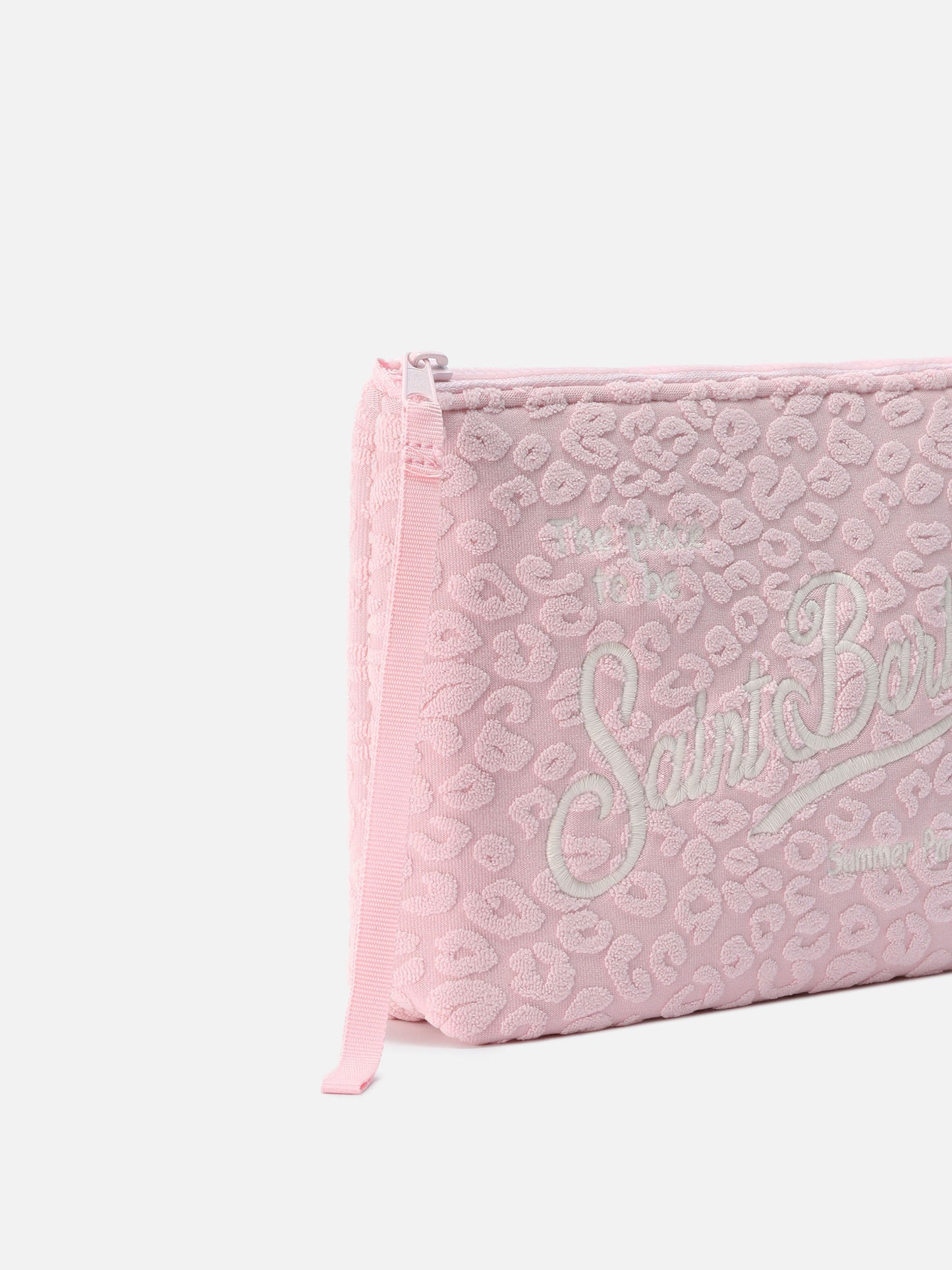 Pochette Aline effetto spugna rosa con motivo leopardato in rilievo