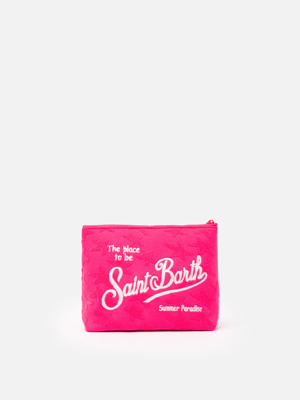 Aline fuchsia stars embossed terry pochette