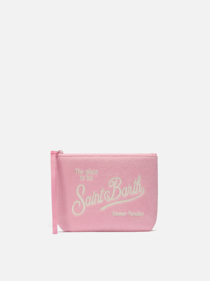 Aline pink terry-effect pouch