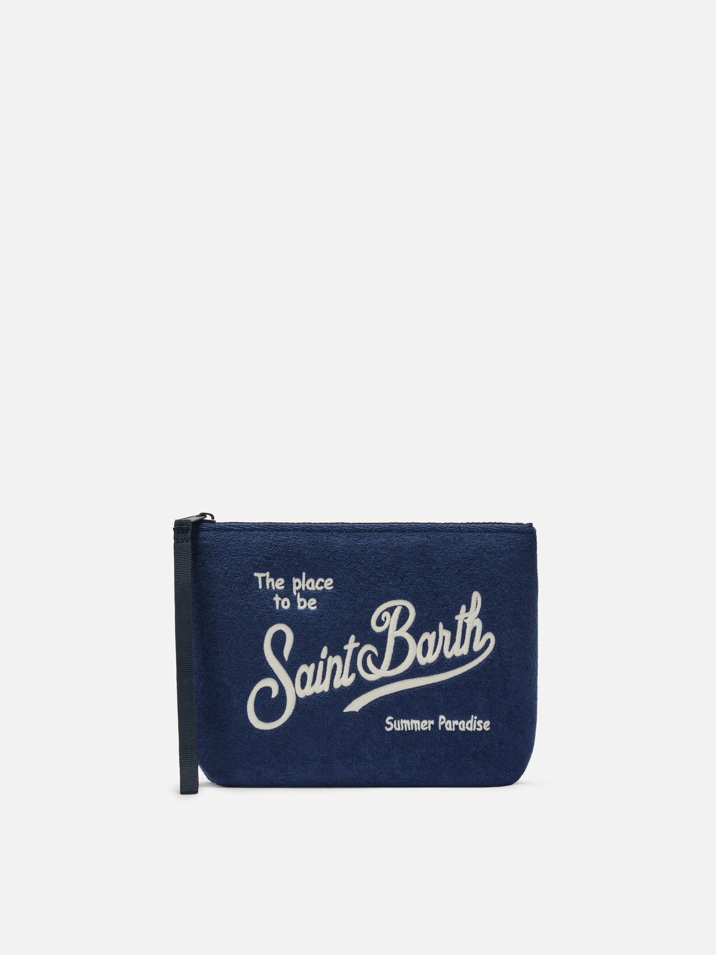 Aline navy blue terry-effect pouch