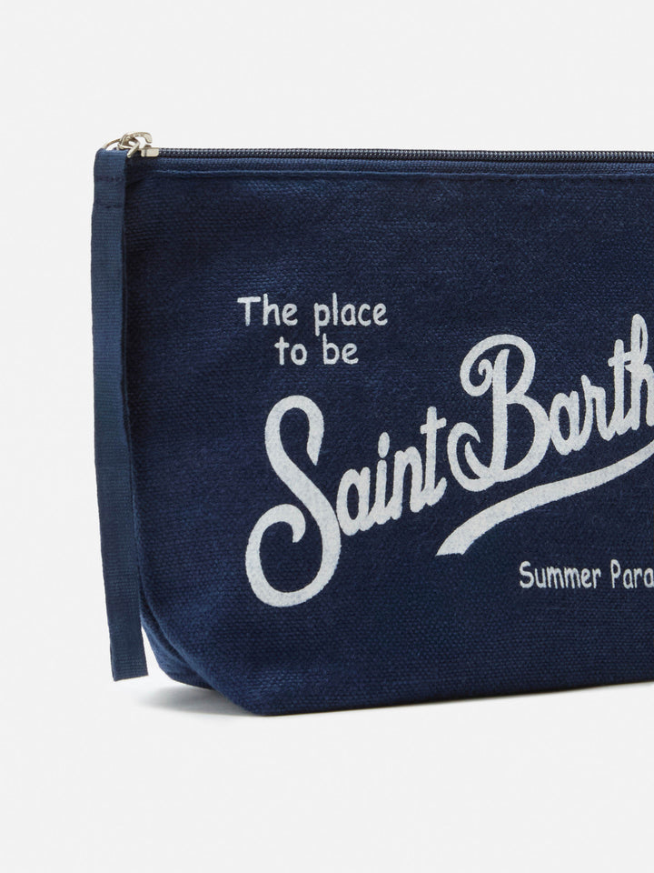 Pochette Aline in lino blu navy tinta unita 