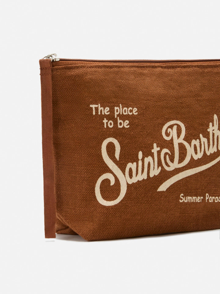 Pochette Aline in lino marrone tinta unita