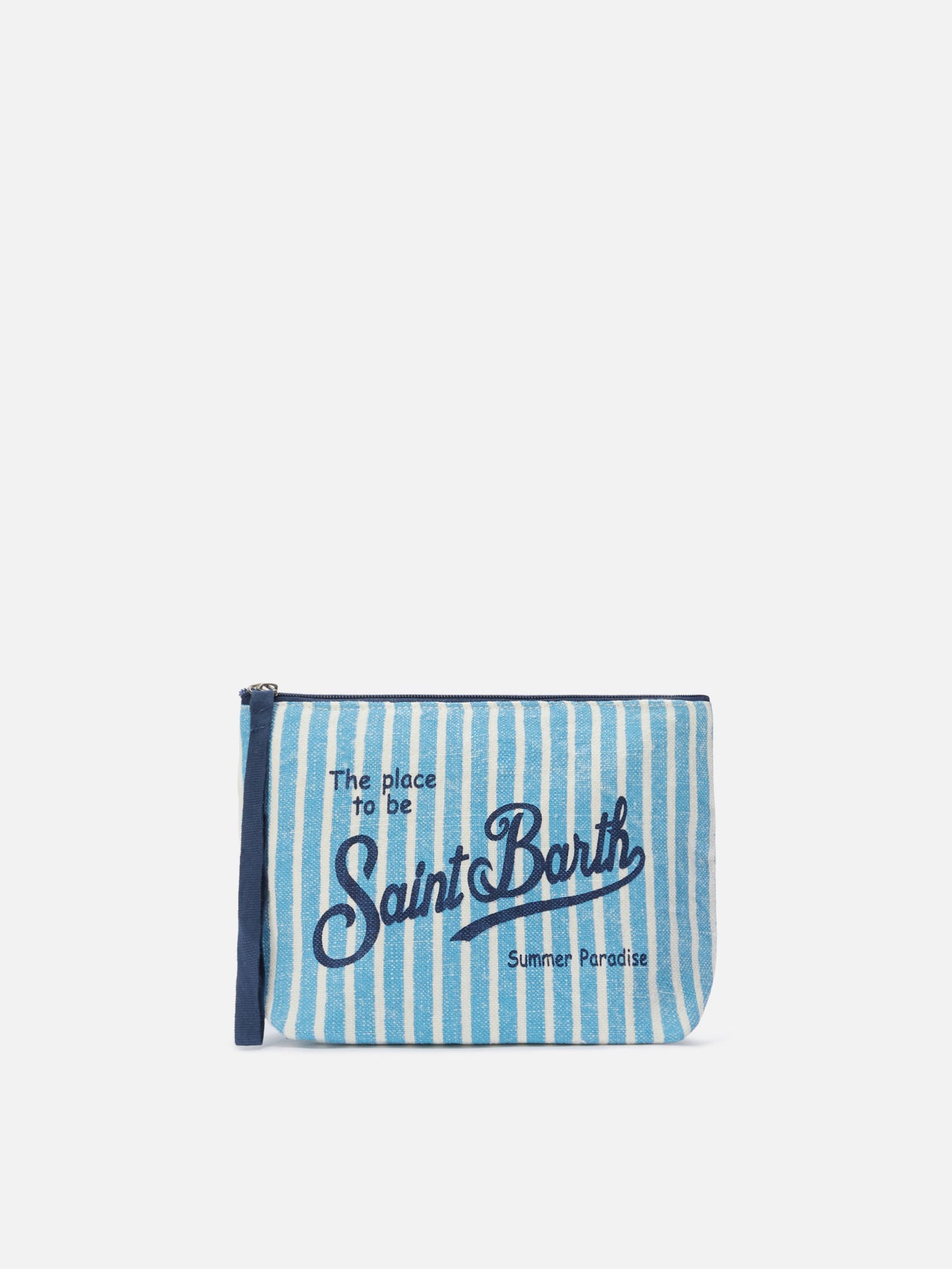 Aline linen pouch with light blue striped pattern
