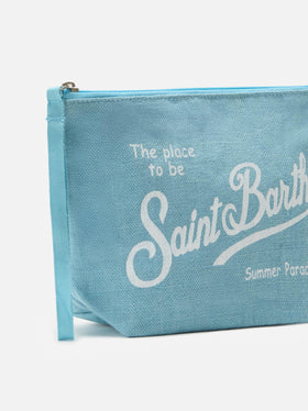 Aline light blue solid color linen pouch