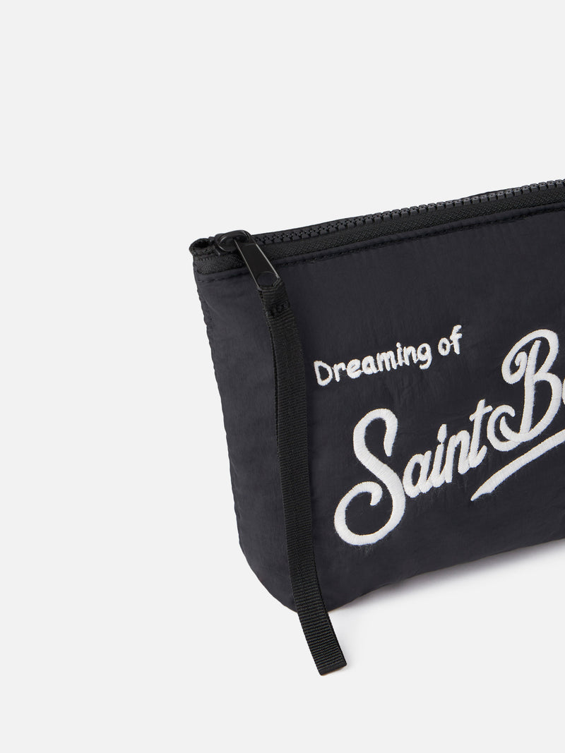 Black puffer pochette Aline with logo embroidery