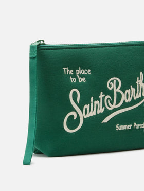 Aline green pouch with piquet effect