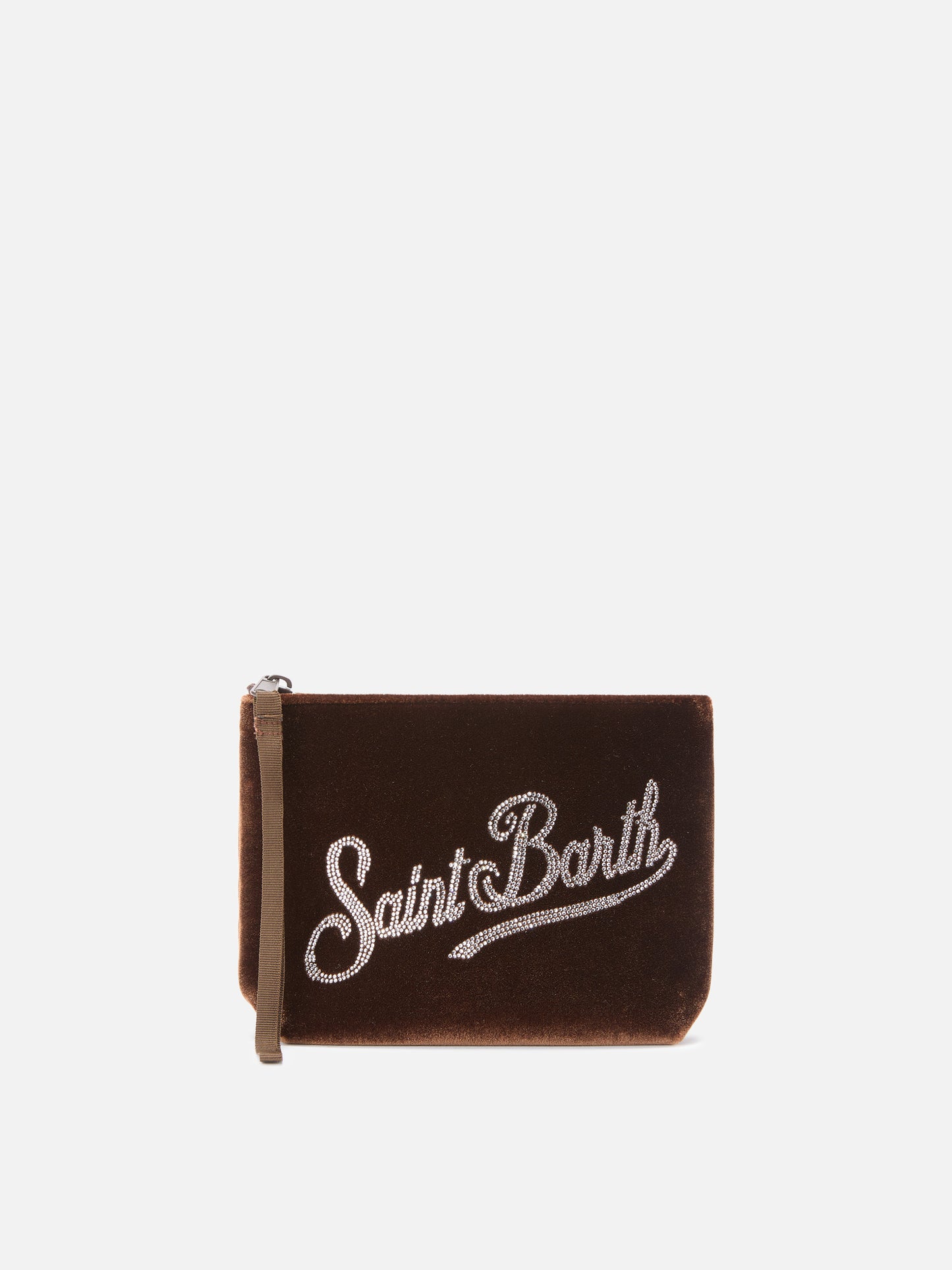 Aline Samtbeutel aus kamelfarbenem Samt mit Strasssteinen