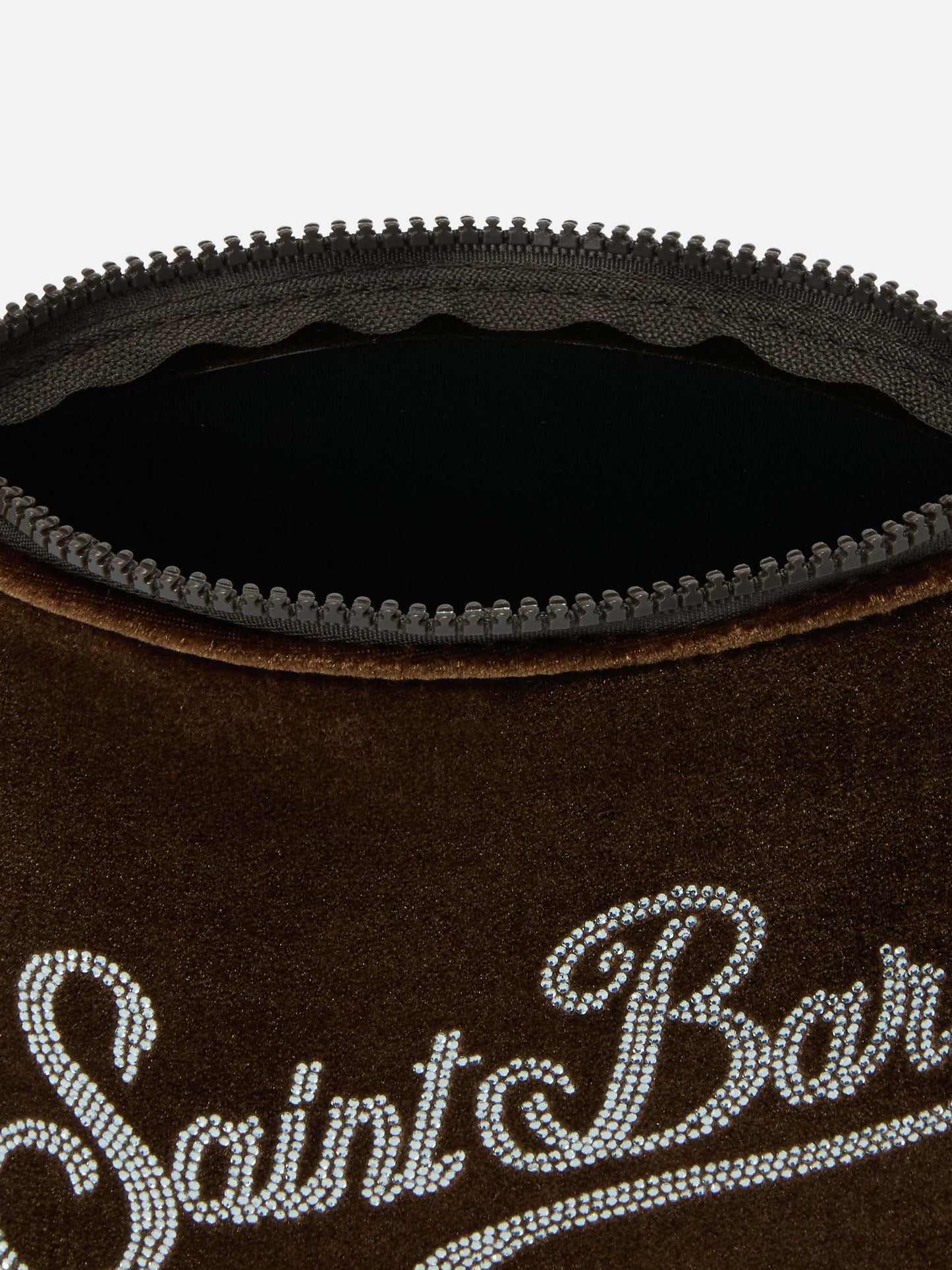 Aline Samtbeutel aus kamelfarbenem Samt mit Strasssteinen