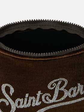 Aline Samtbeutel aus kamelfarbenem Samt mit Strasssteinen