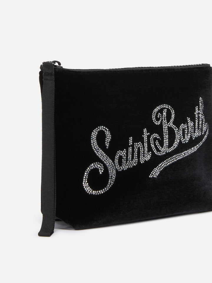 Aline Samtbeutel aus schwarzem Samt mit Strasssteinen