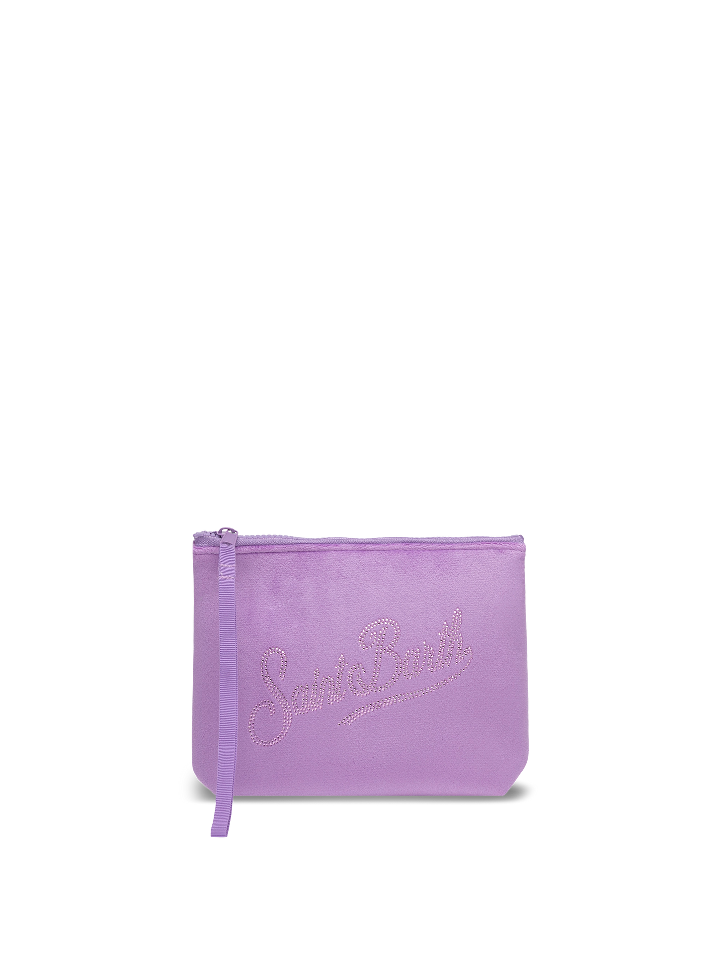Aline lilac velvet pochette with Saint Barth rhinestone logo - MC2 Saint Barth