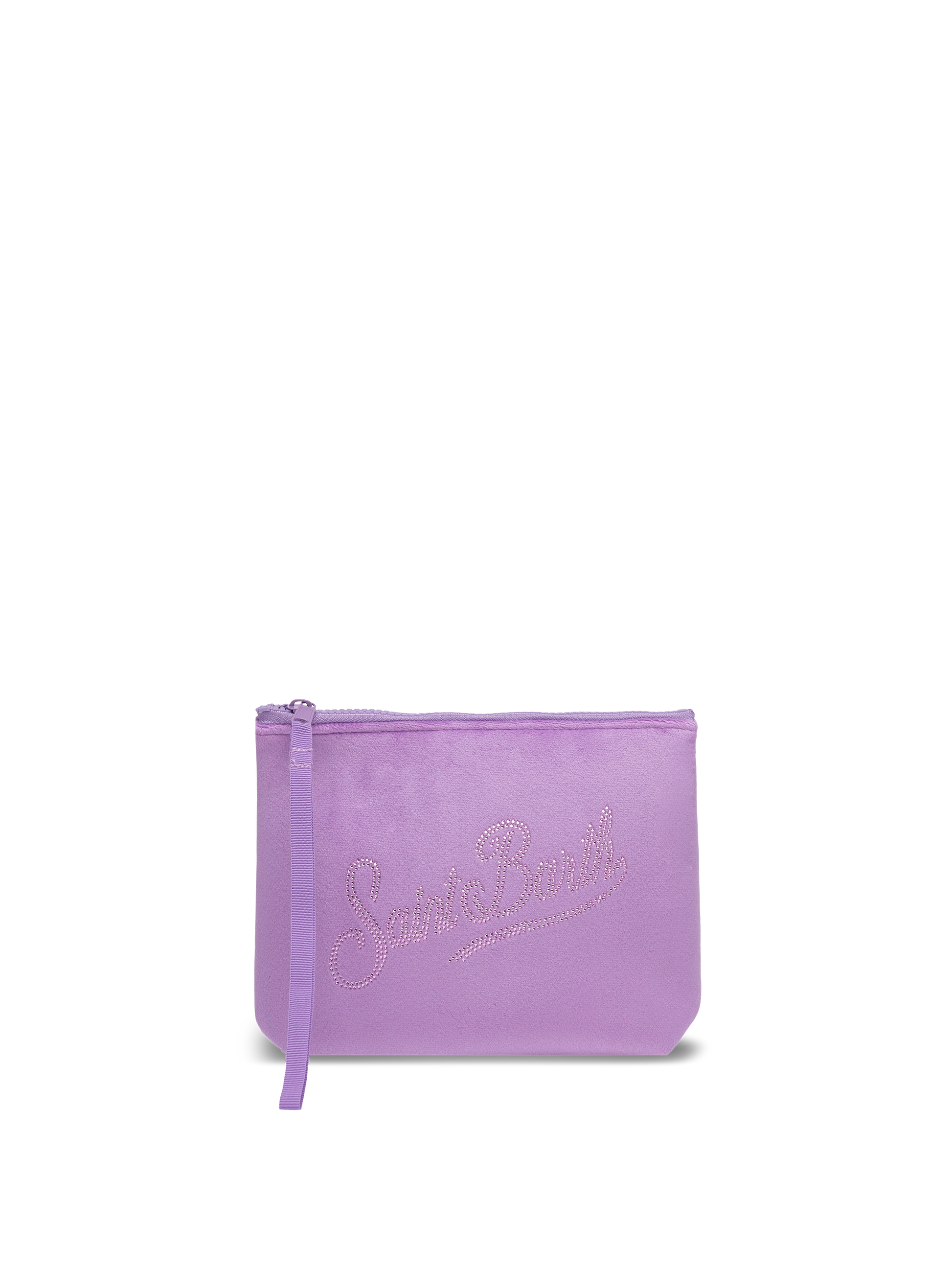 Aline lilac velvet pochette with Saint Barth rhinestone logo - MC2 Saint Barth