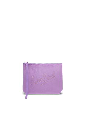 Aline lilac velvet pochette with Saint Barth rhinestone logo - MC2 Saint Barth
