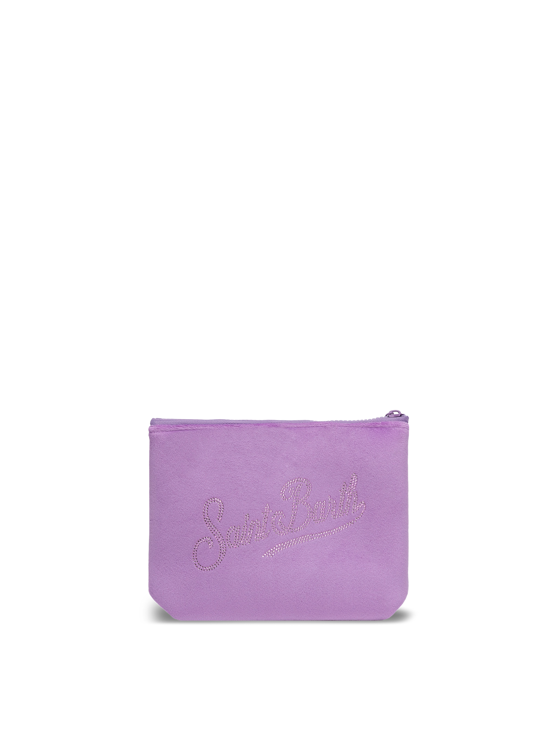 Aline lilac velvet pochette with Saint Barth rhinestone logo - MC2 Saint Barth