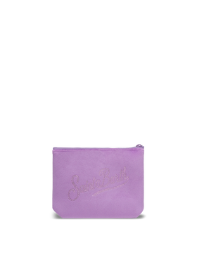 Aline lilac velvet pochette with Saint Barth rhinestone logo - MC2 Saint Barth