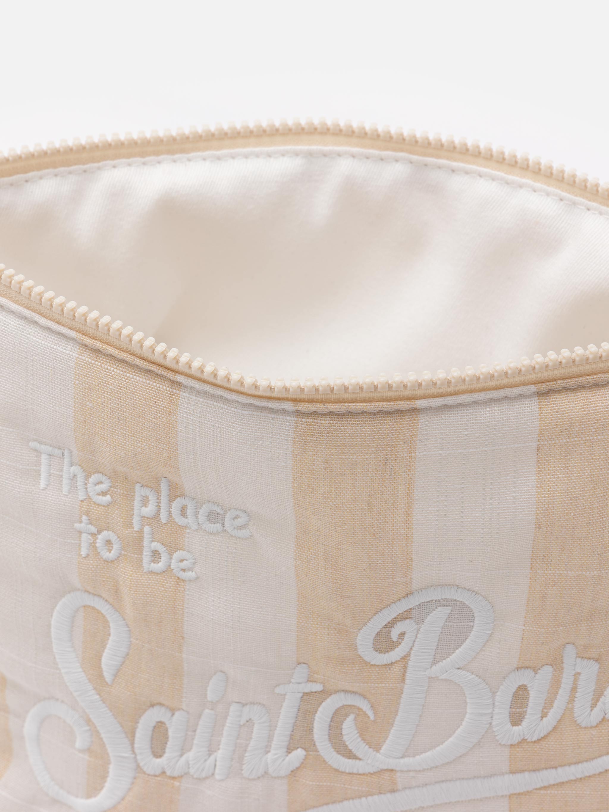 Pochette Aline Soft L in cotone e lino con stampa a righe