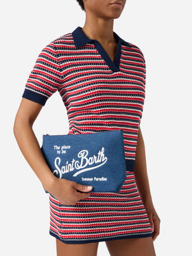 Pochette Aline in effetto denim blu scuro