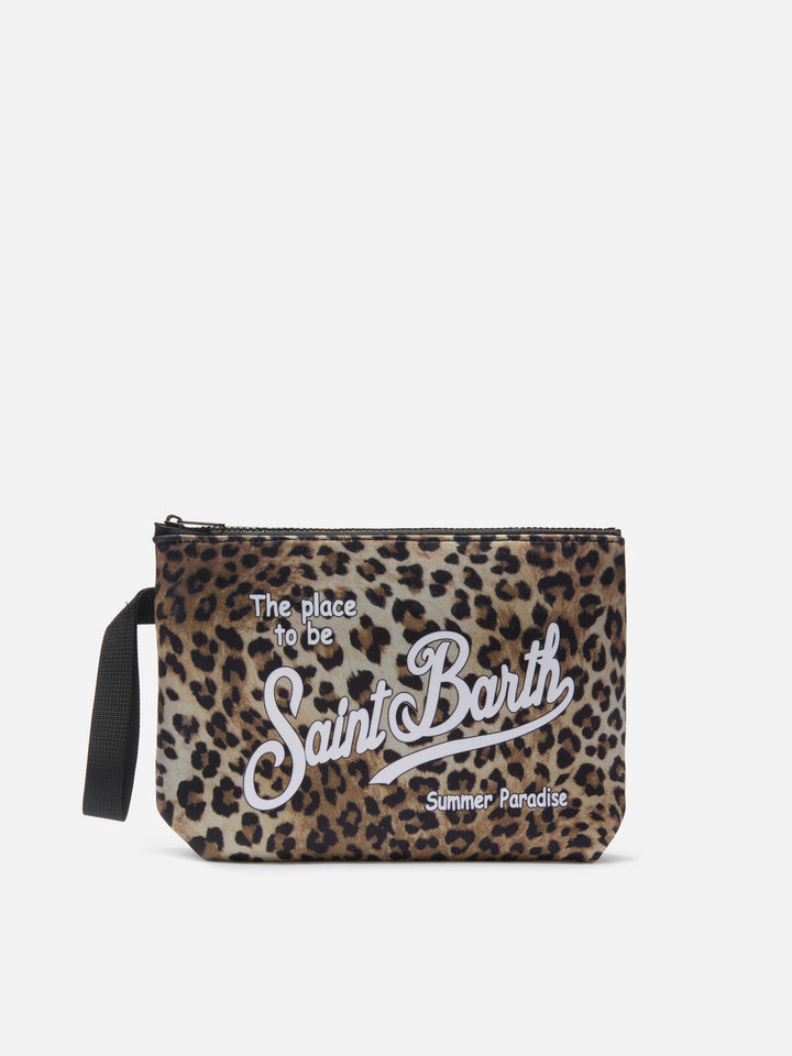 Pochette Aline in scuba con stampa leopardata