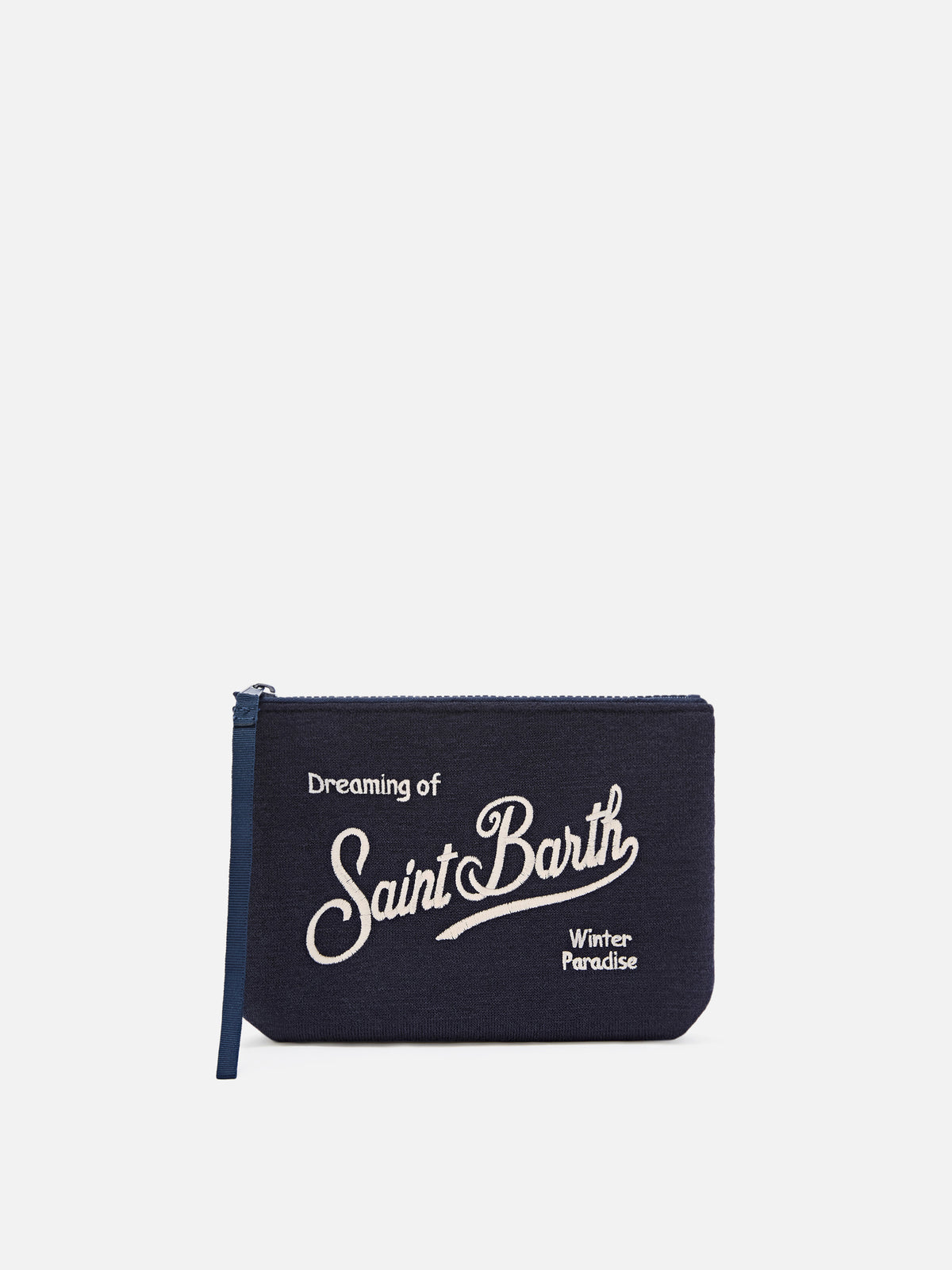 Navy blue Aline wool blend pochette with logo embroidery