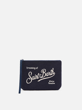 Navy blue Aline wool blend pochette with logo embroidery