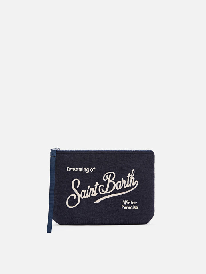 Navy blue Aline wool blend pochette with logo embroidery