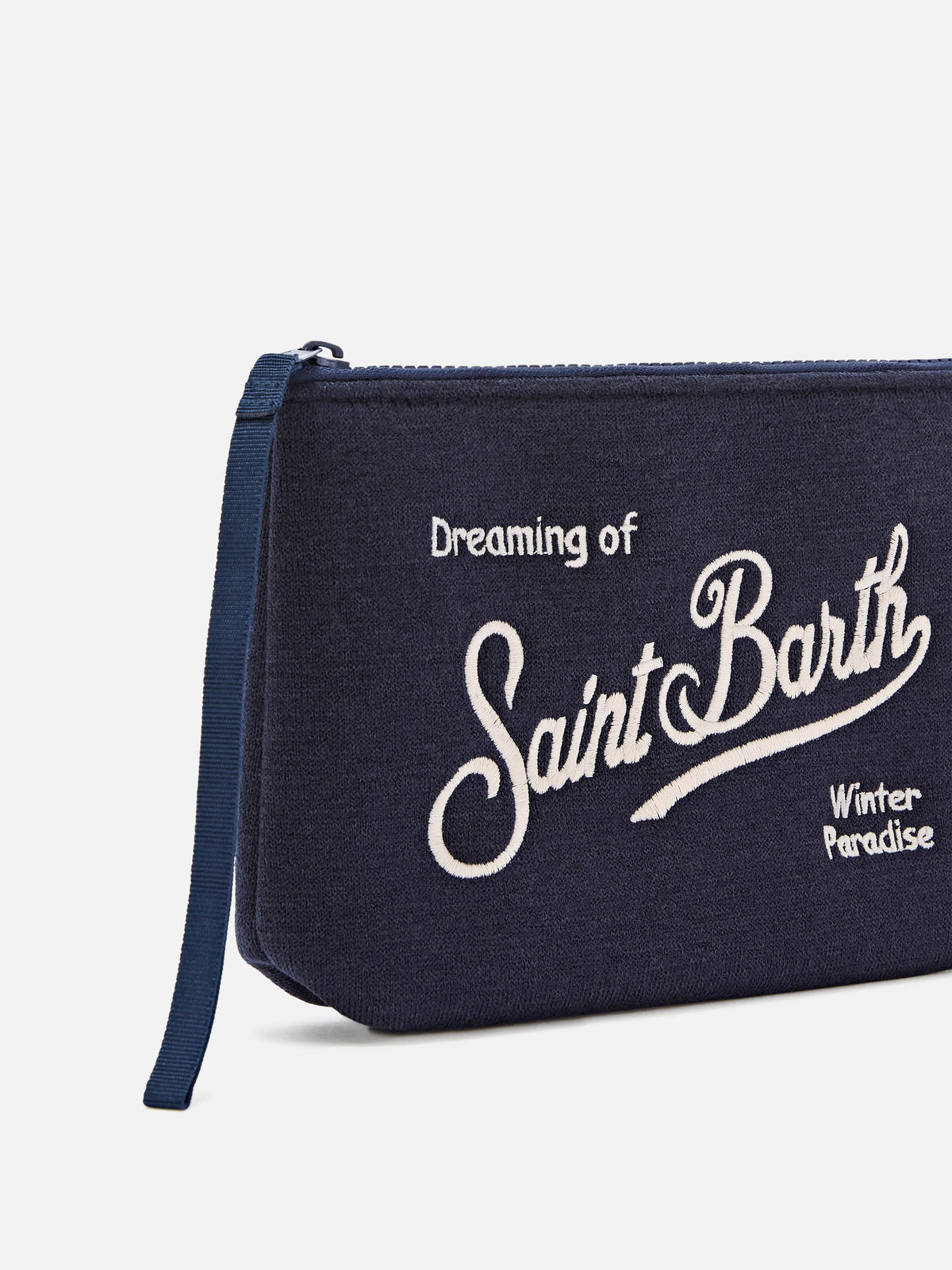 Navy blue Aline wool blend pochette with logo embroidery
