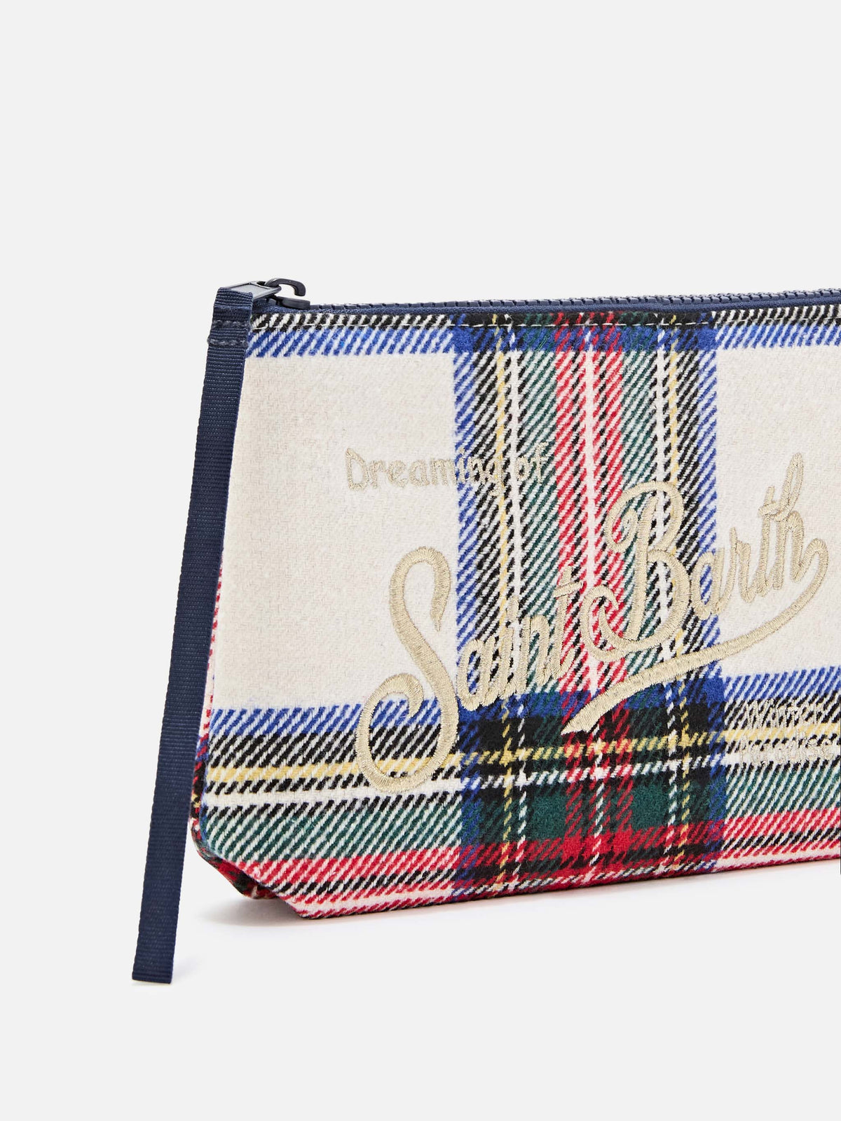 Aline wool blend pochette with tartan pattern and logo embroidery