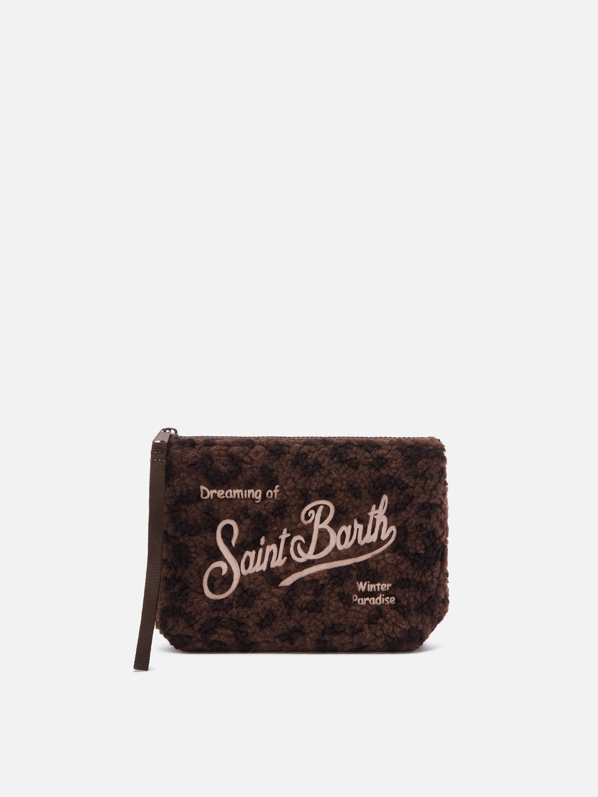 Pochette Aline in tessuto teddy con stampa leopardata