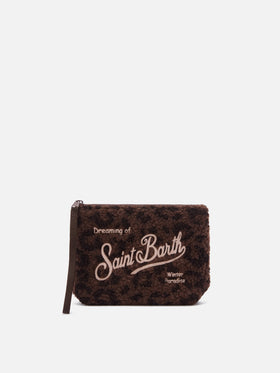 Pochette Aline in tessuto teddy con stampa leopardata