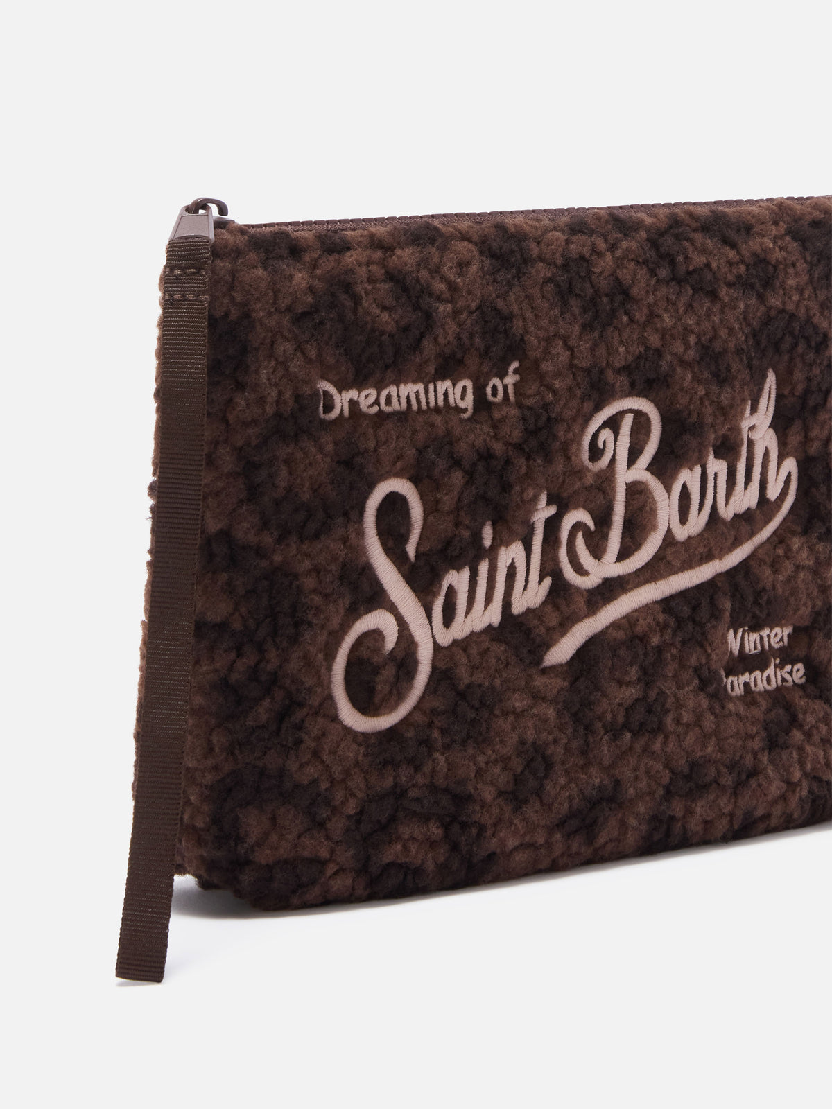 Pochette Aline in tessuto teddy con stampa leopardata