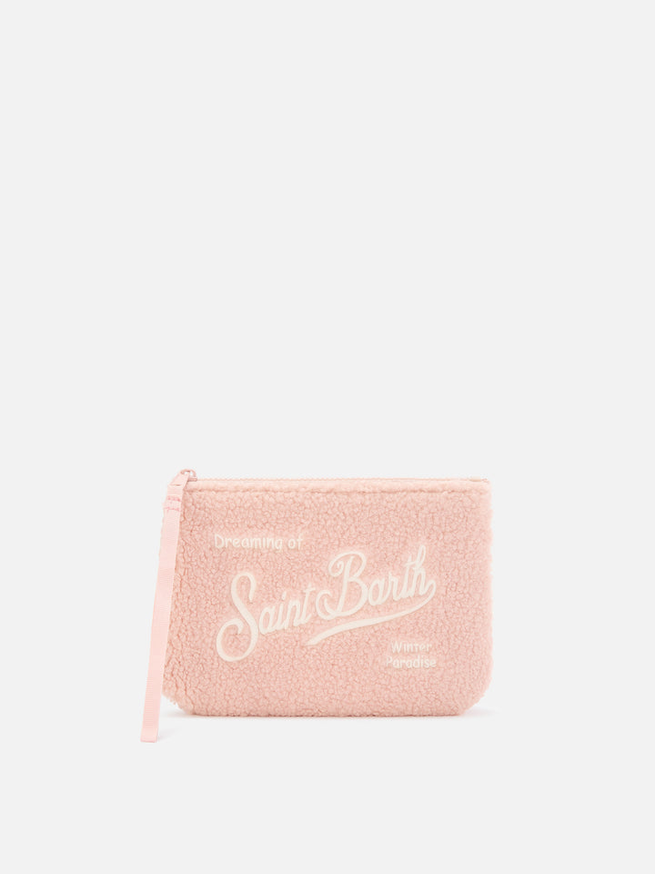 pochette teddy Aline rosa con bordado del logo 