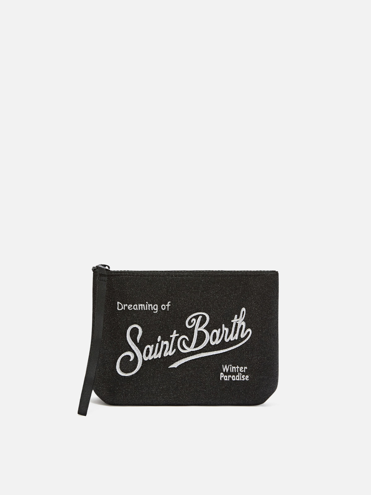 Pochette Aline nera in lurex con ricamo logo