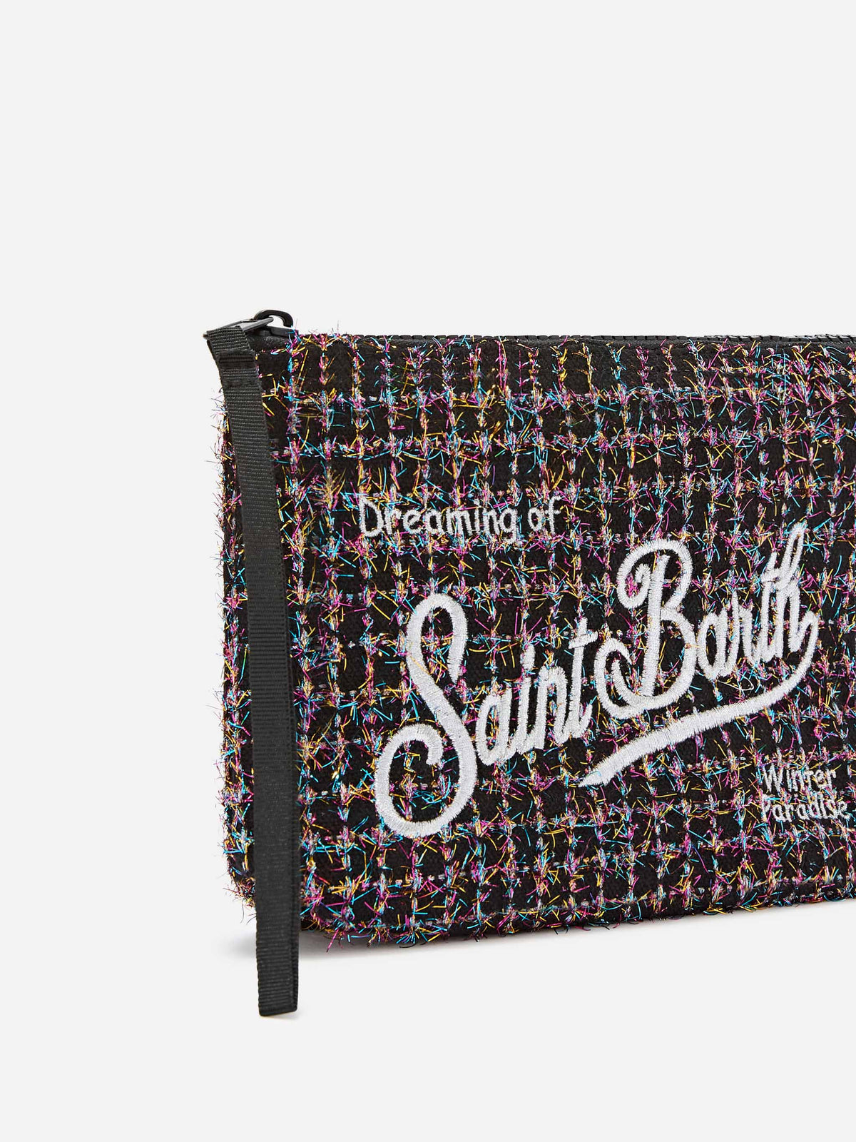Black Aline tweed pochette with logo embroidery