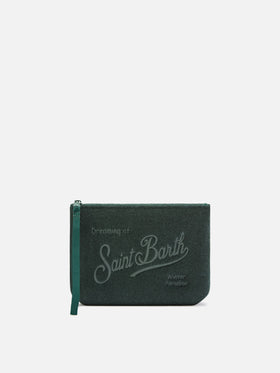 Green Aline felt pochette with logo embroidery