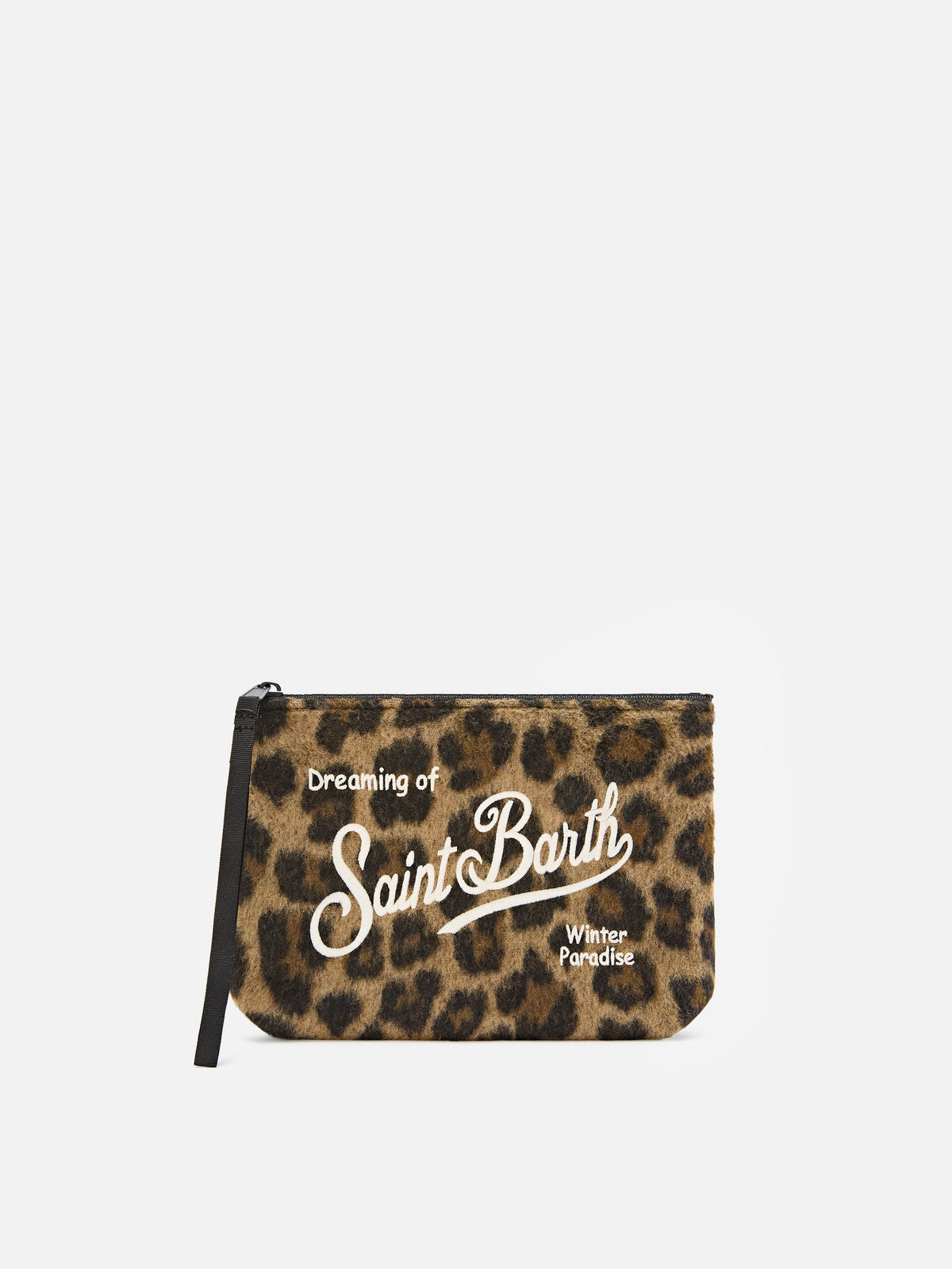 {{c3169e952e440495d1bdcca6e4a0d}} Filz pochette mit Leopardenprint und Logostickerei 
