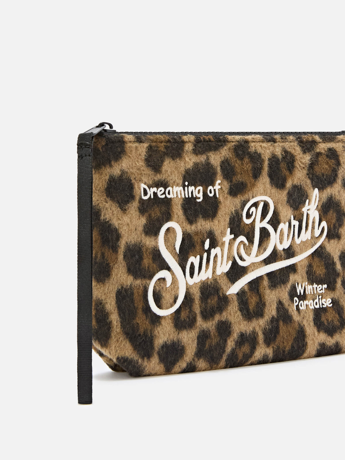 {{c3169e952e440495d1bdcca6e4a0d}} Filz pochette mit Leopardenprint und Logostickerei 