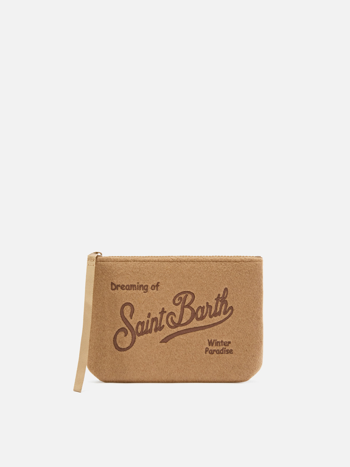 Beiger Aline-Filz pochette mit Logostickerei 